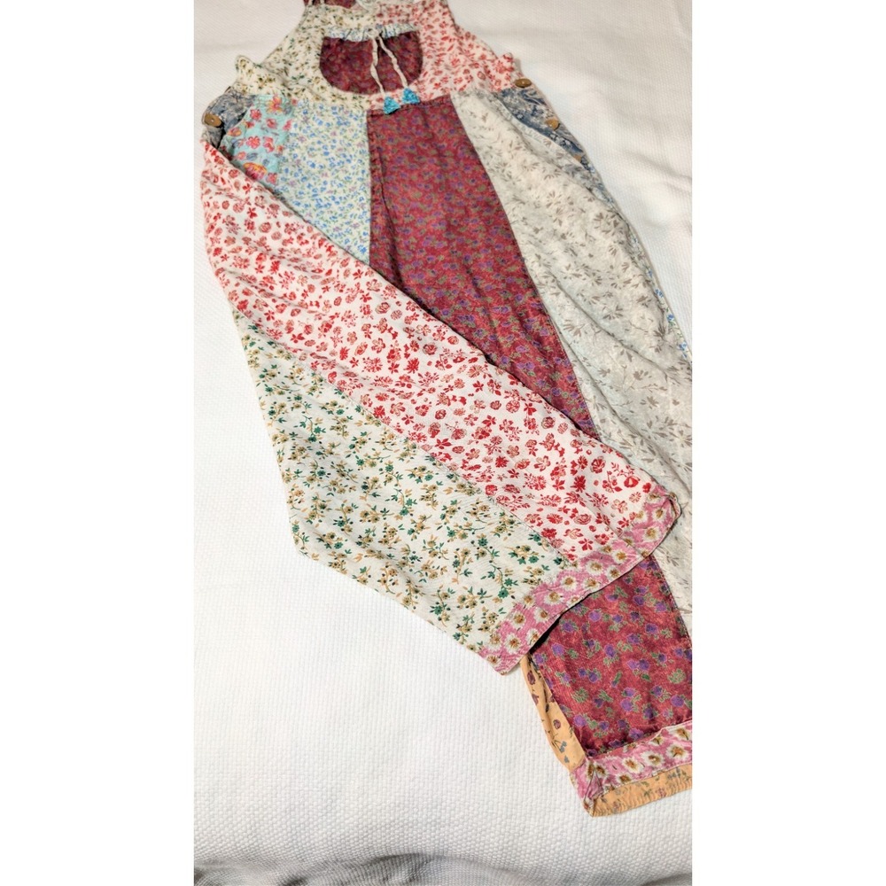 NWT Vtg Sacred Threads Patchwork Overalls CottageCore Boho Artsy Lagenlook Small - Picture 10 of 16